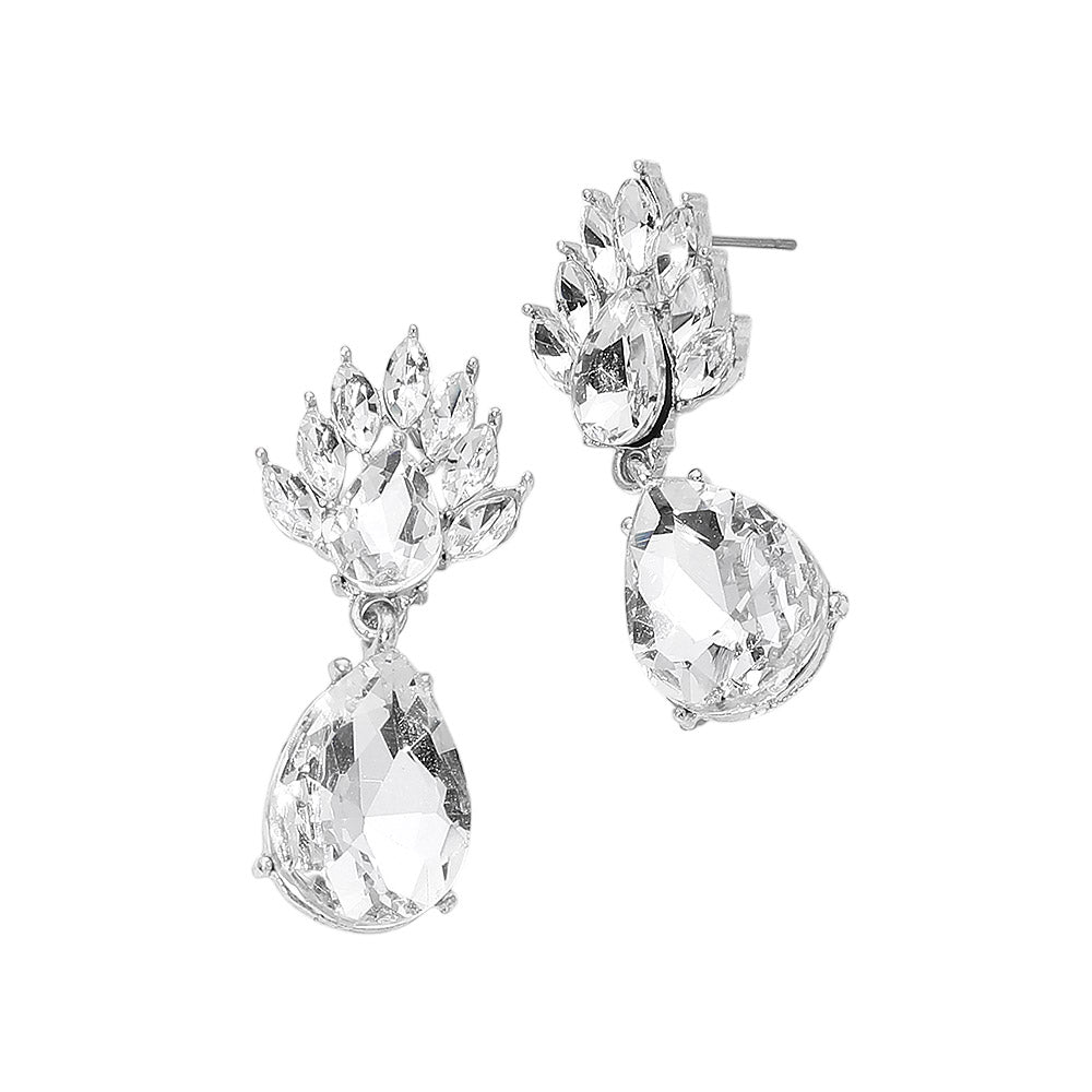 Elegant Teardrop Cluster Drop Evening Earrings