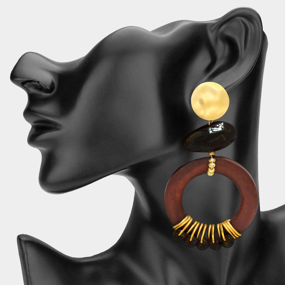 Bold Geometric Beaded Hoop Drop Statement Earrings