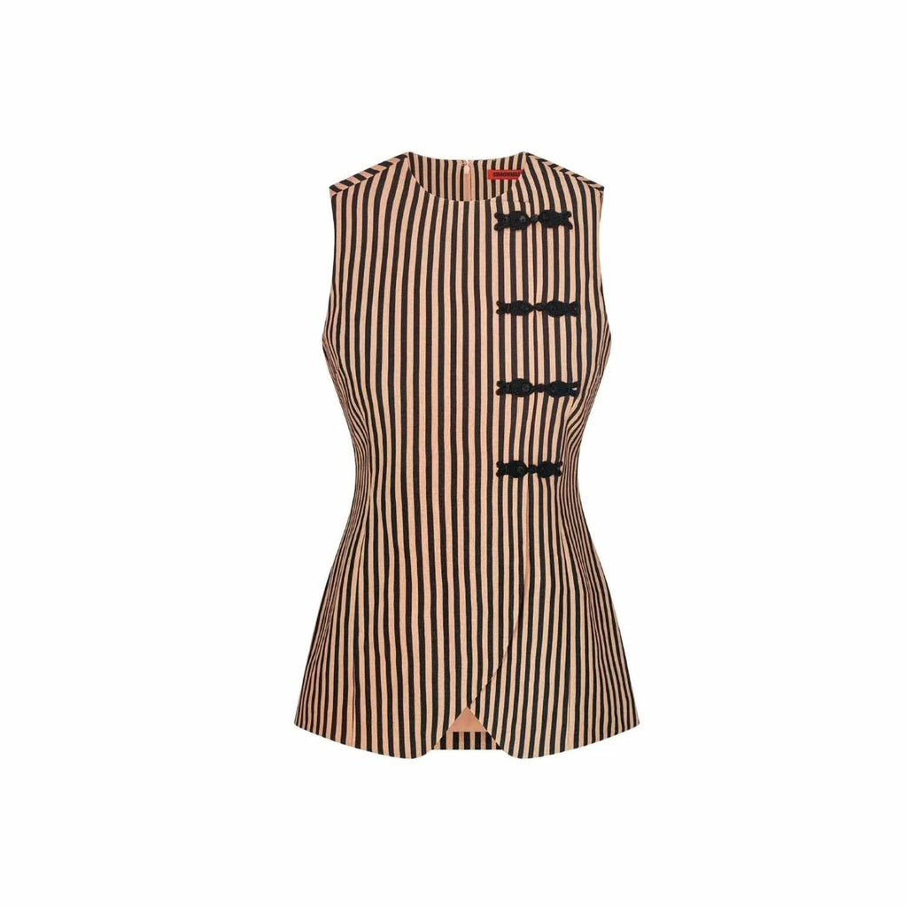 Mavis Linen Top In Black And Tan Stripe