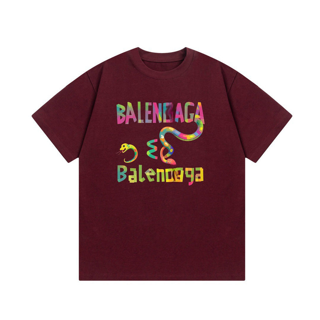 Balenciaga Rainbow Lettering Snake Graphic T-Shirt in 5 Colors