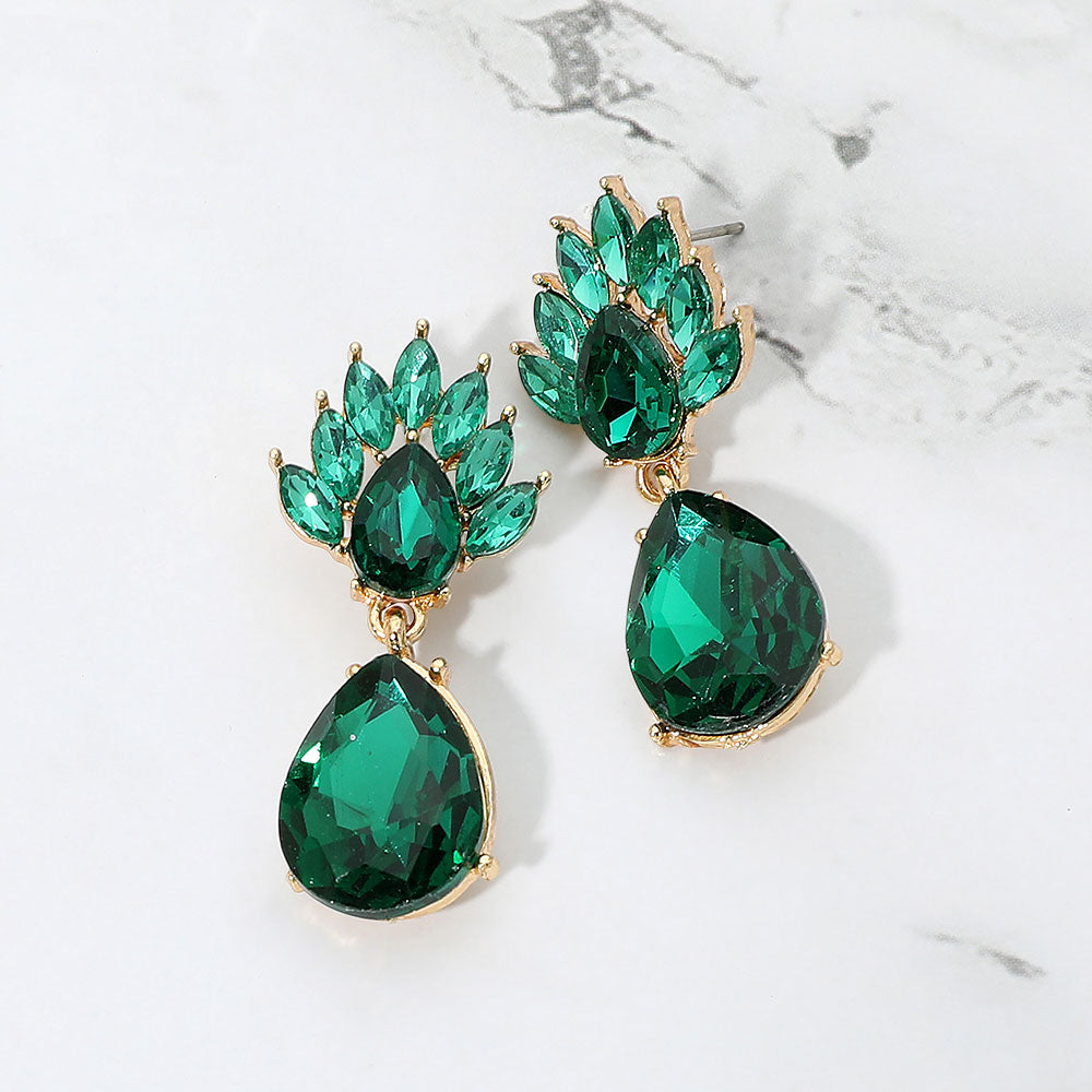 Elegant Teardrop Cluster Drop Evening Earrings