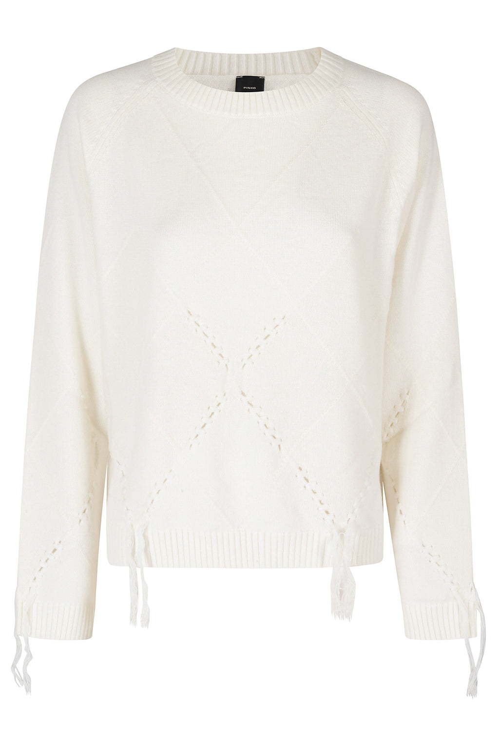 Beige Fringed Argyle Wool-Cashmere Sweater