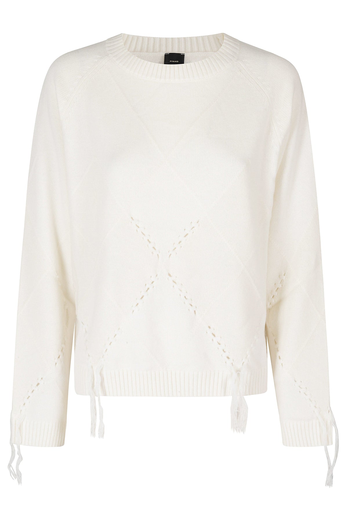 Beige Fringed Argyle Wool-Cashmere Sweater
