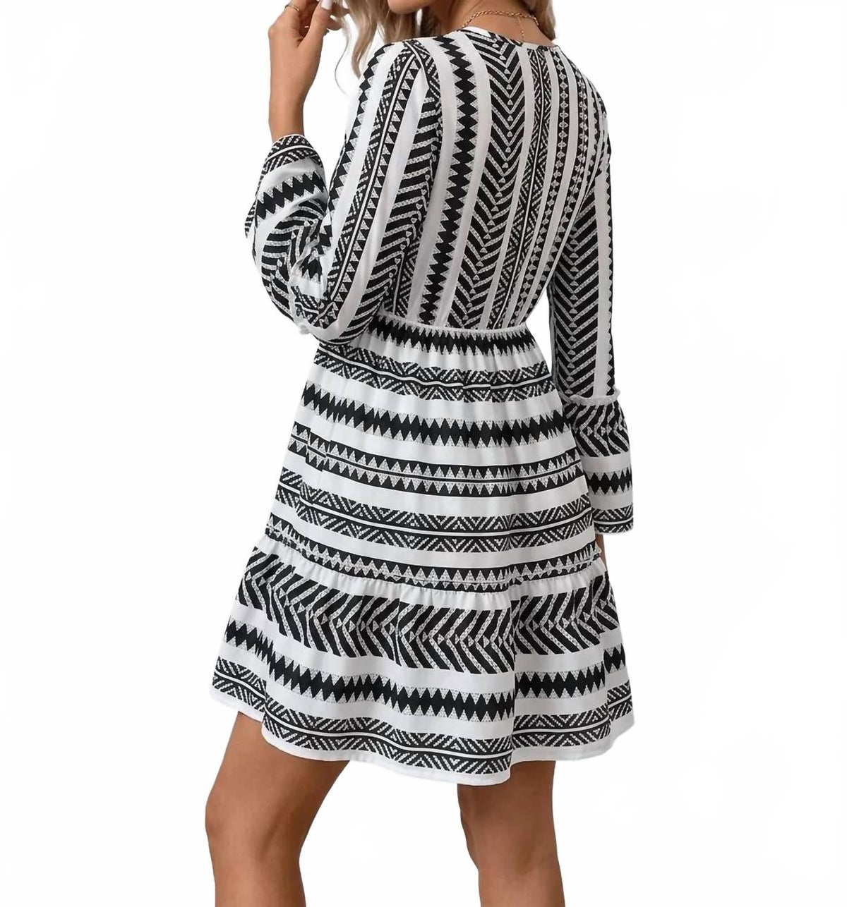 Holly Boho Mini Dress In Black And White