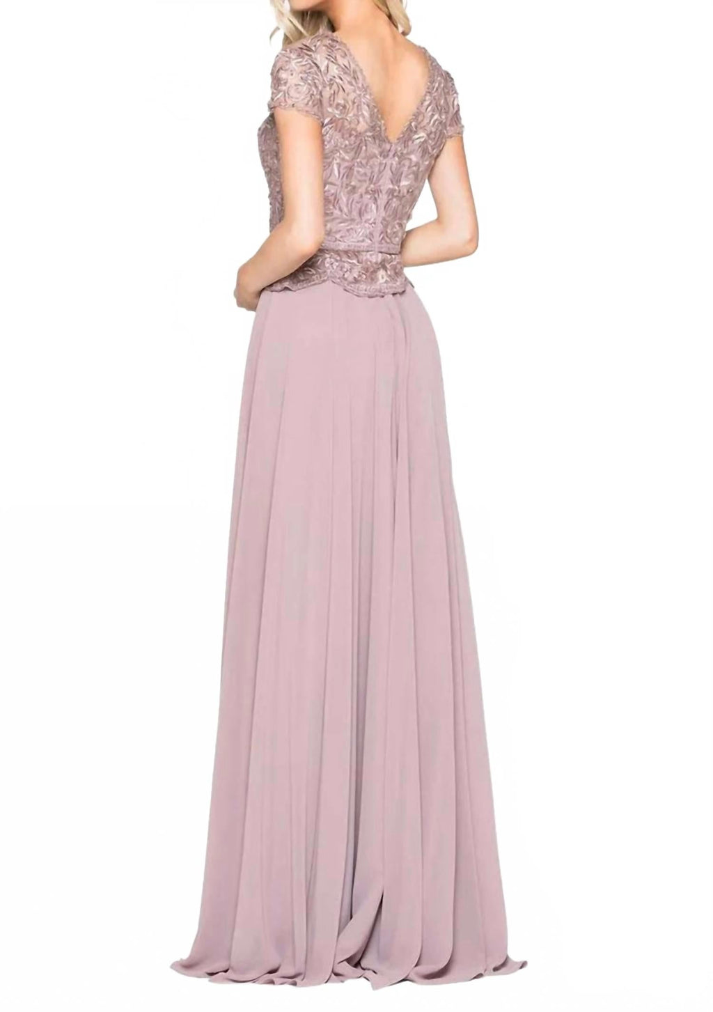 Embroidered Peplum Formal Gown In Mauve