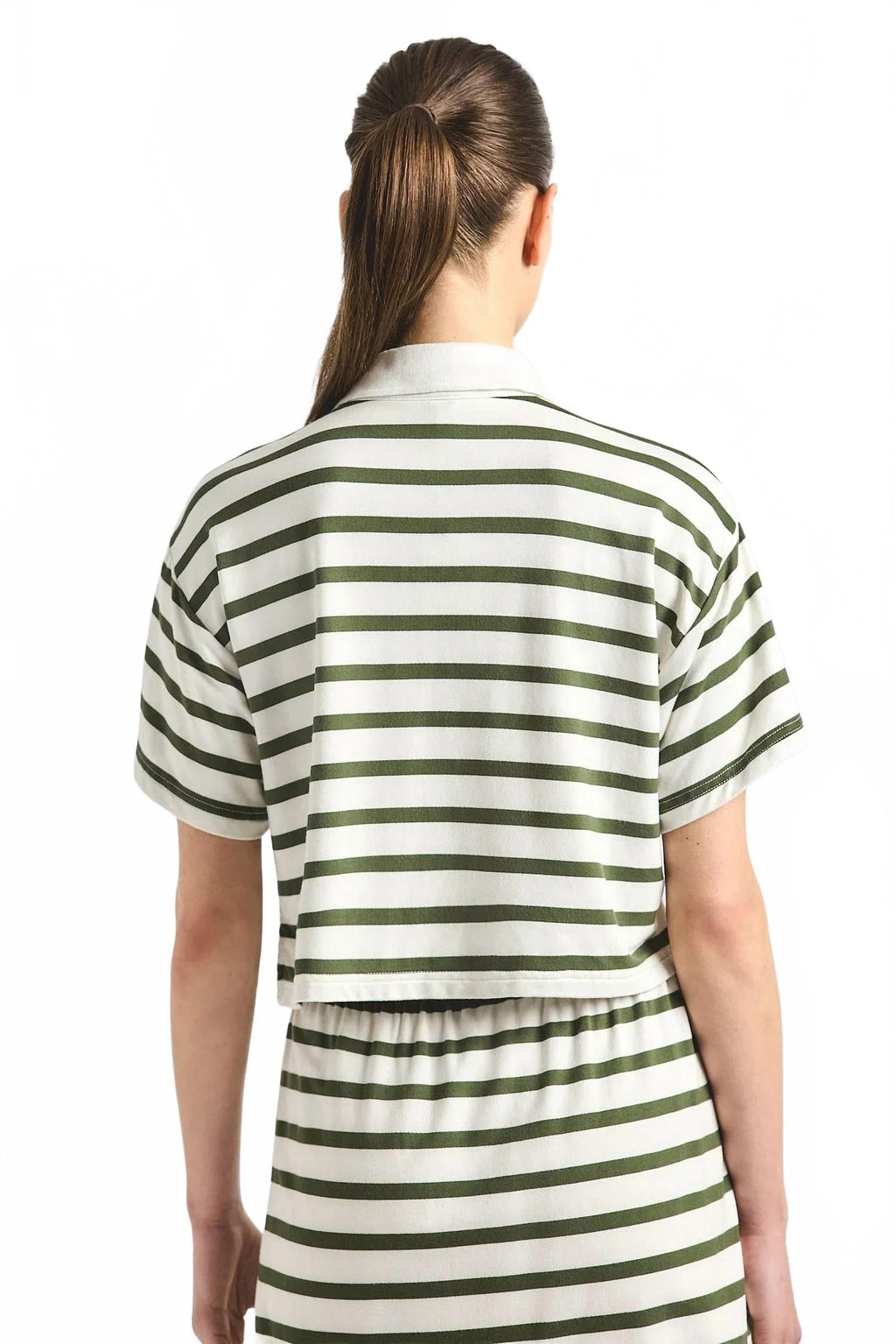 Indira Striped Polo Shirt In White Fatigue