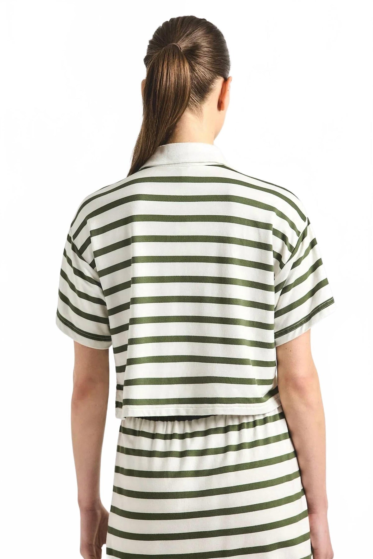 Indira Striped Polo Shirt In White Fatigue