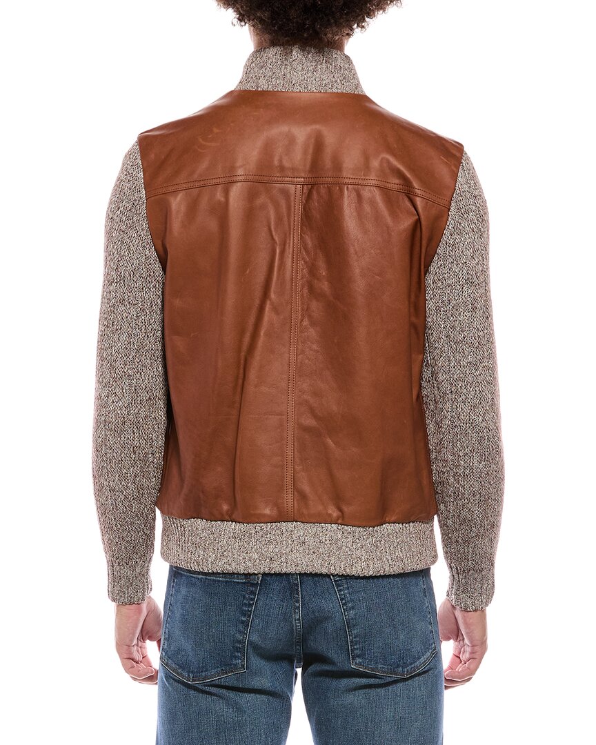 Eleventy Leather Linen-Blend Jacket