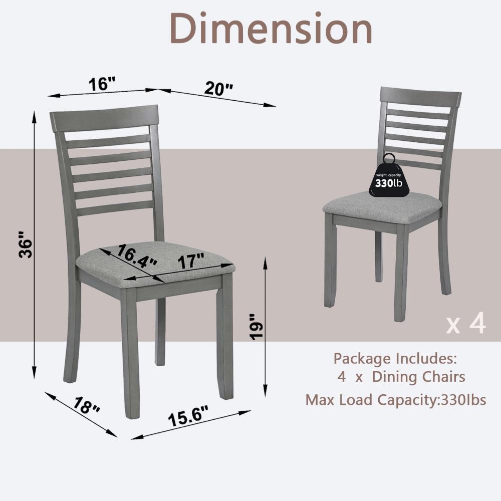 Rubberwood Dining Chair Set with Curved Backrests
