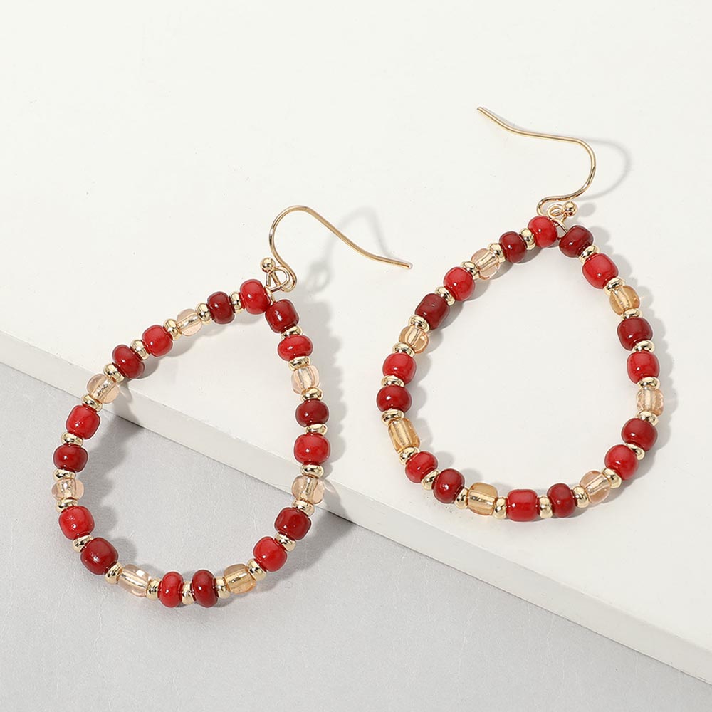 Faceted Beaded Teardrop Hoop Drop Earrings