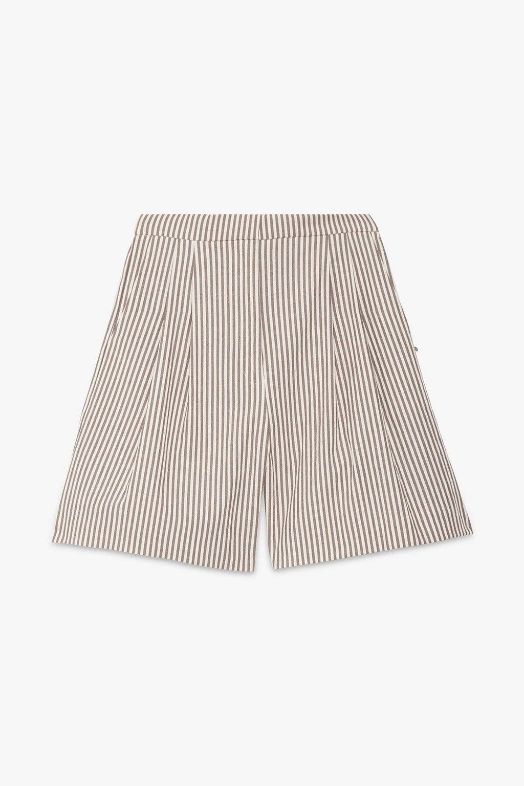 Cotton Blend Striped Shorts In Brown And White