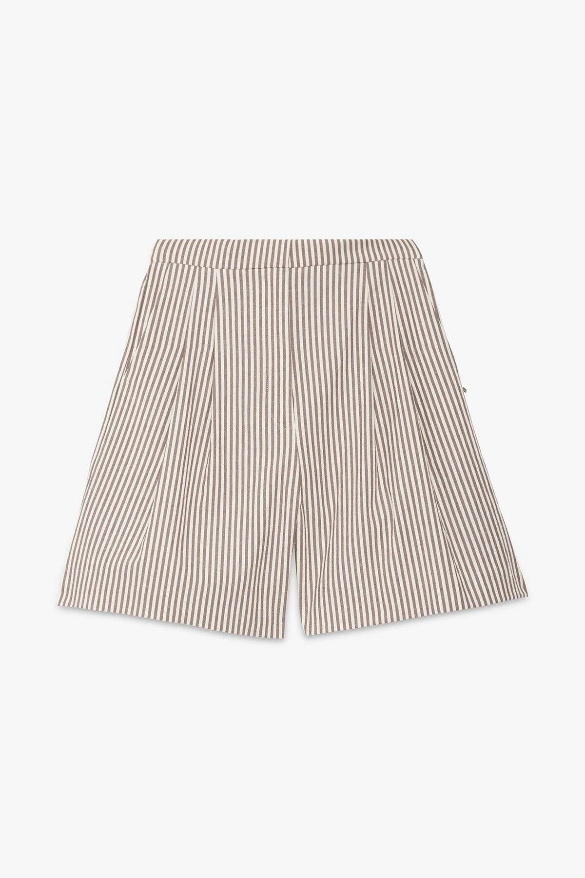 Cotton Blend Striped Shorts In Brown And White