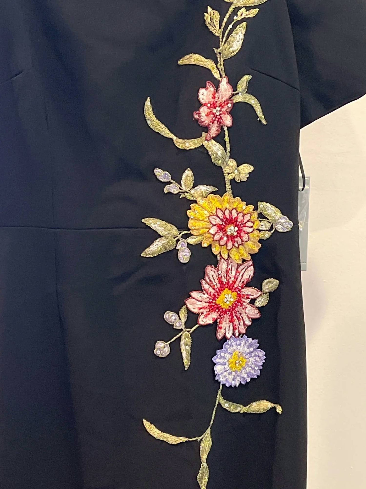 Floral Appliqué Crepe Gown In Black