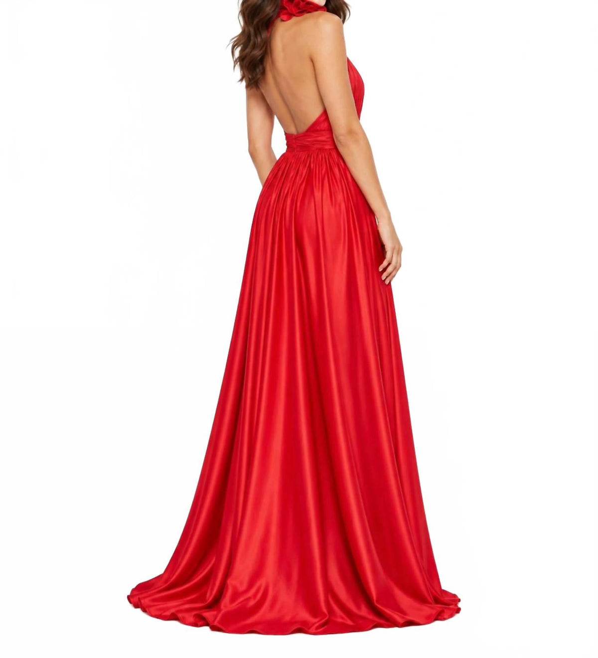 Soft Tie Halter Neck Gown In Cherry