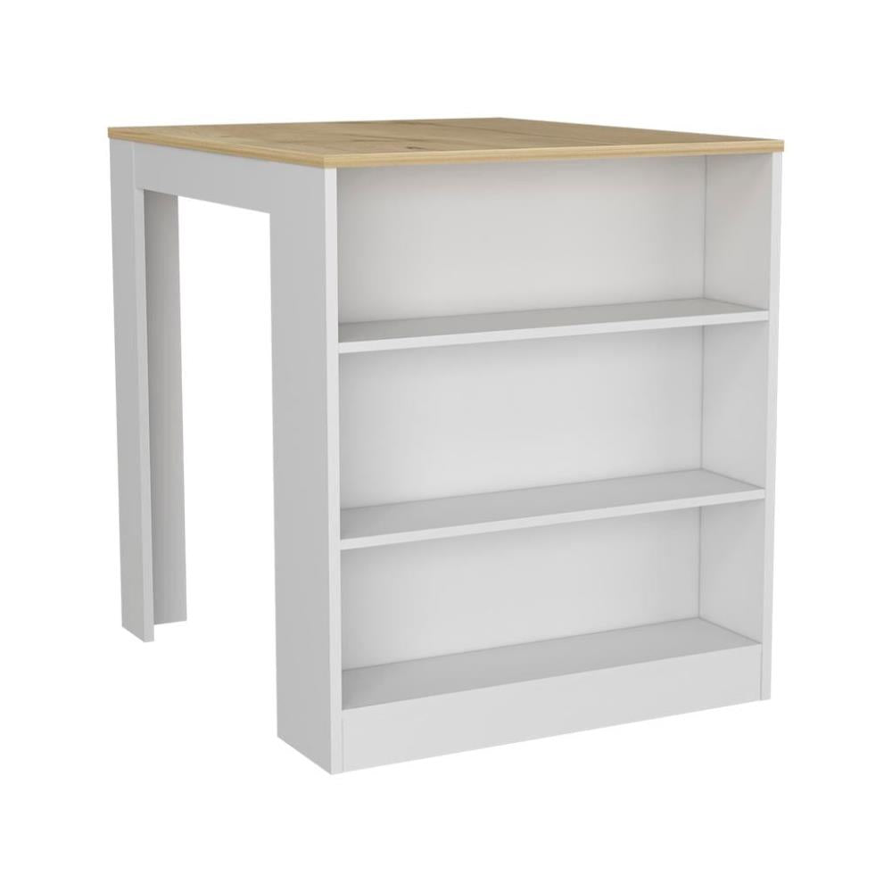 Kitchen Counter Dining Table with Side Shelves