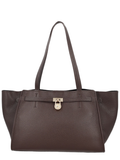 Brown Gold Lock Detail Leather Handbag