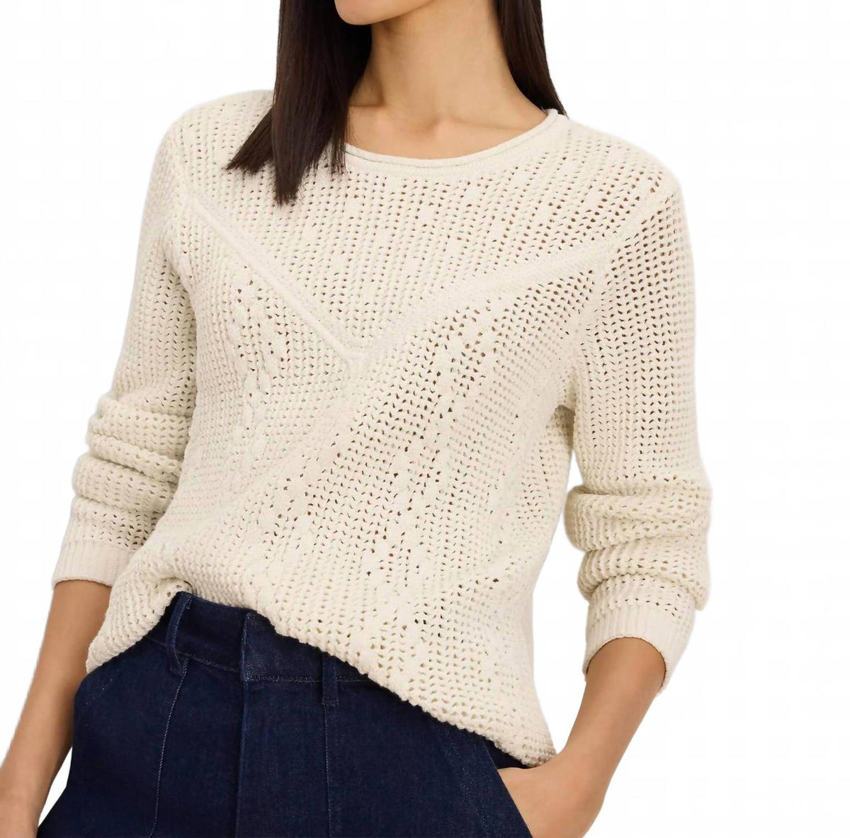 Diamond Stitch Mix Sweater In Coconut