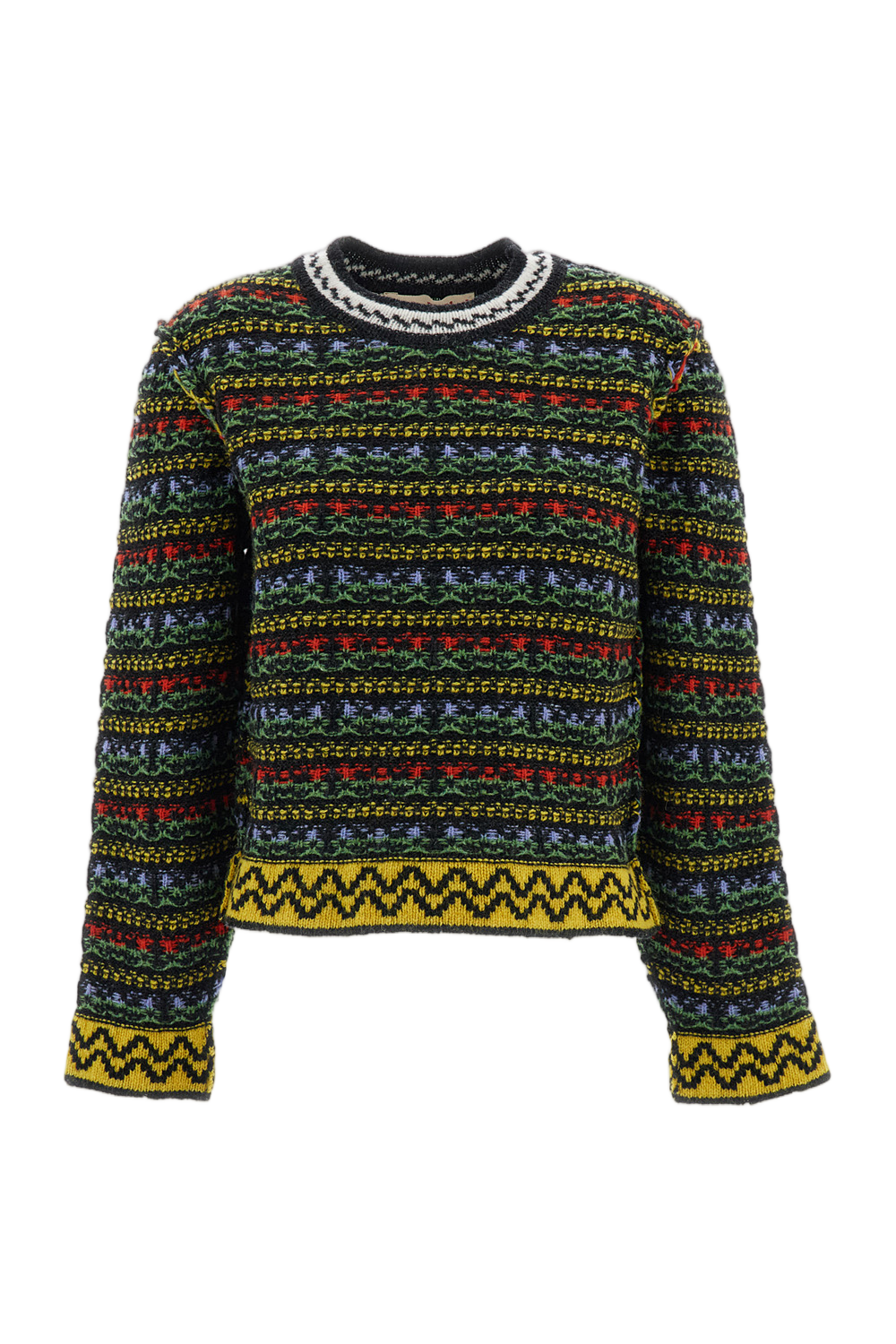 Multicolor Wool Raised Seam Jacquard Knit Sweater