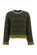 Multicolor Wool Raised Seam Jacquard Knit Sweater