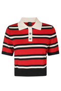 Red Black Cropped Wool-Cashmere Polo Shirt