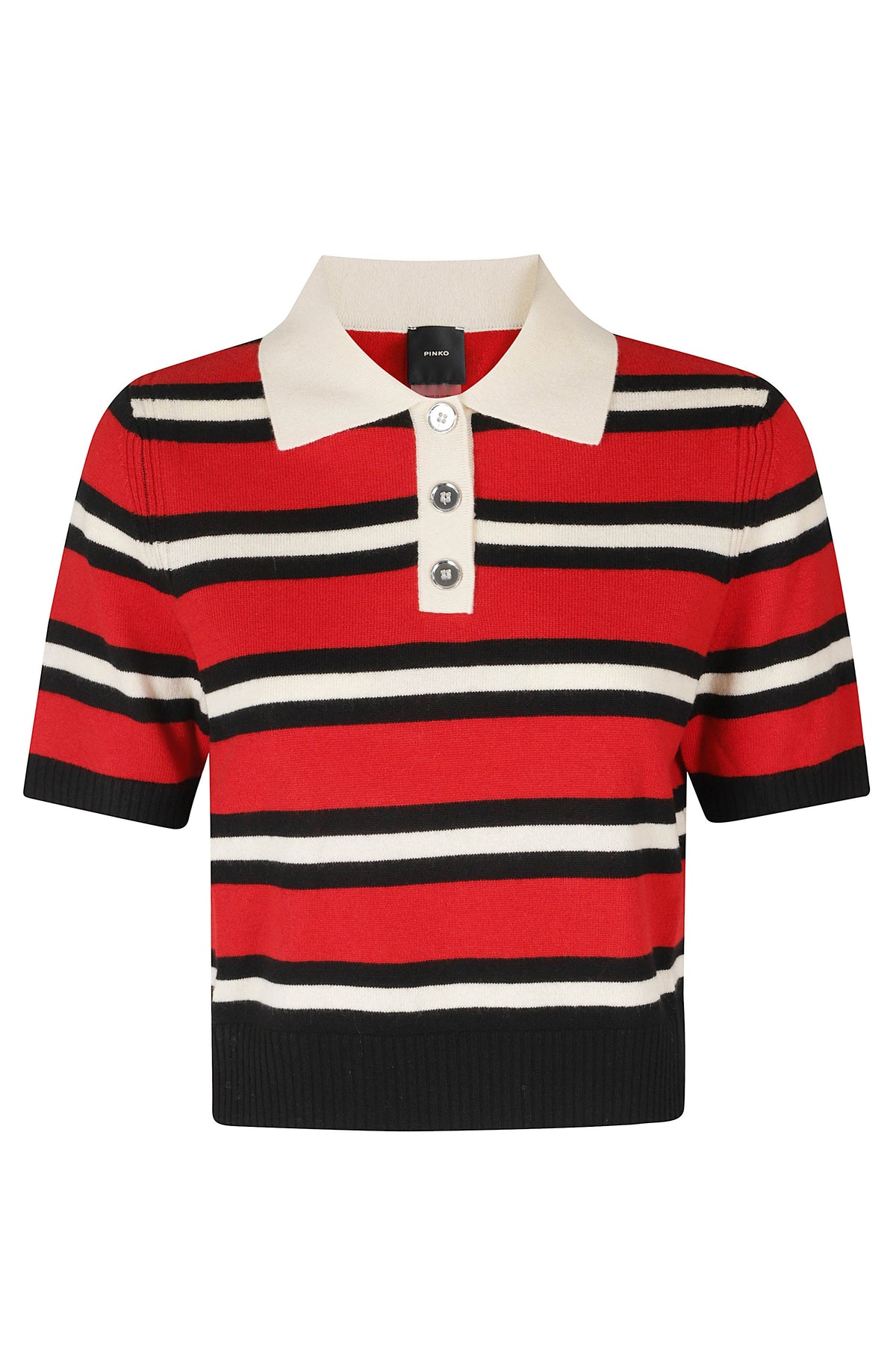 Red Black Cropped Wool-Cashmere Polo Shirt