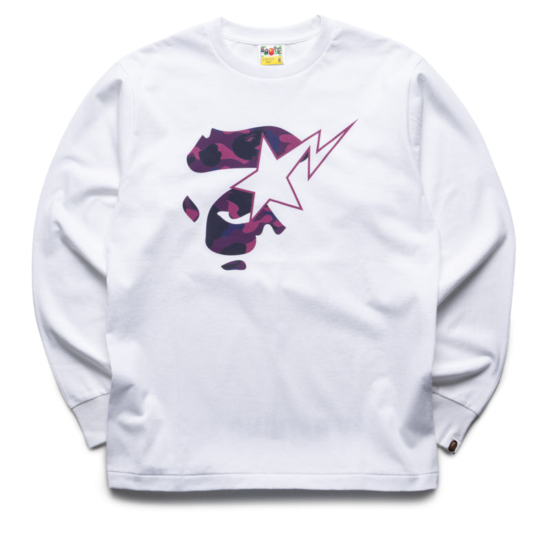 A Bathing Ape Color Camo Ape Face Sta L/S Tee - White/Purple