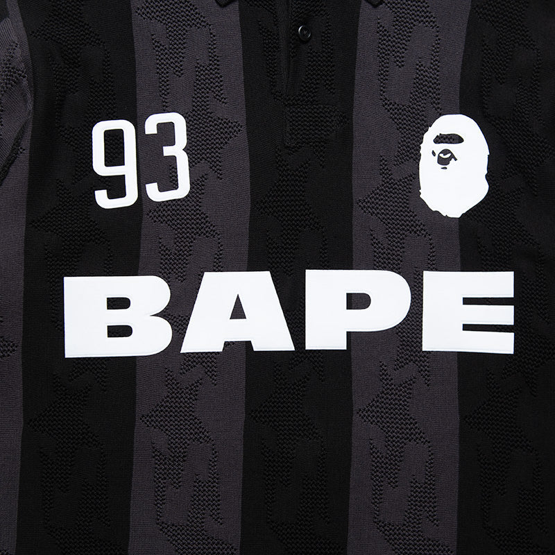 A Bathing Ape Sta Stripe Pattern Jacquard Multi Logo L/S Polo - Black