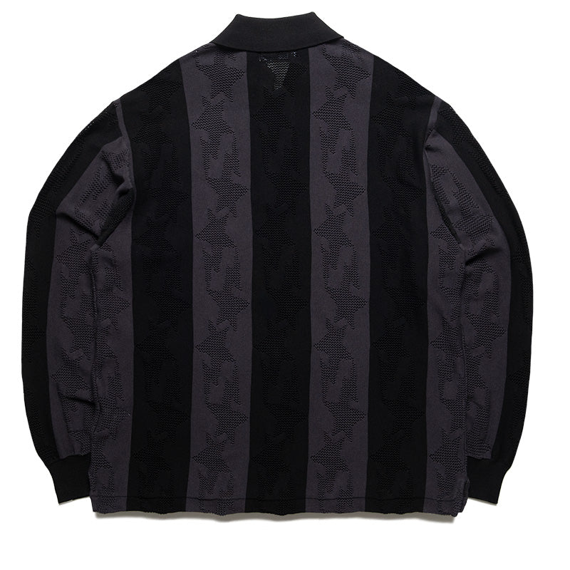 A Bathing Ape Sta Stripe Pattern Jacquard Multi Logo L/S Polo - Black