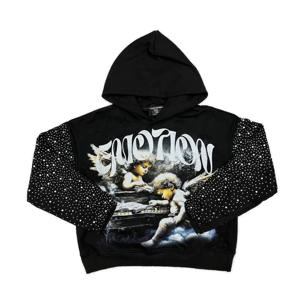 MIXED EMOTIONS - FALLEN ANGELS RHINESTONE BLACK HOODIE
