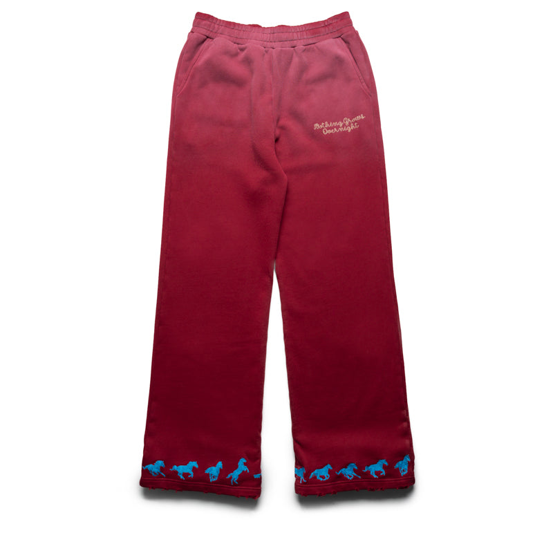 Nothing Grows Overnight Running Horse Sweatpants - Maroon