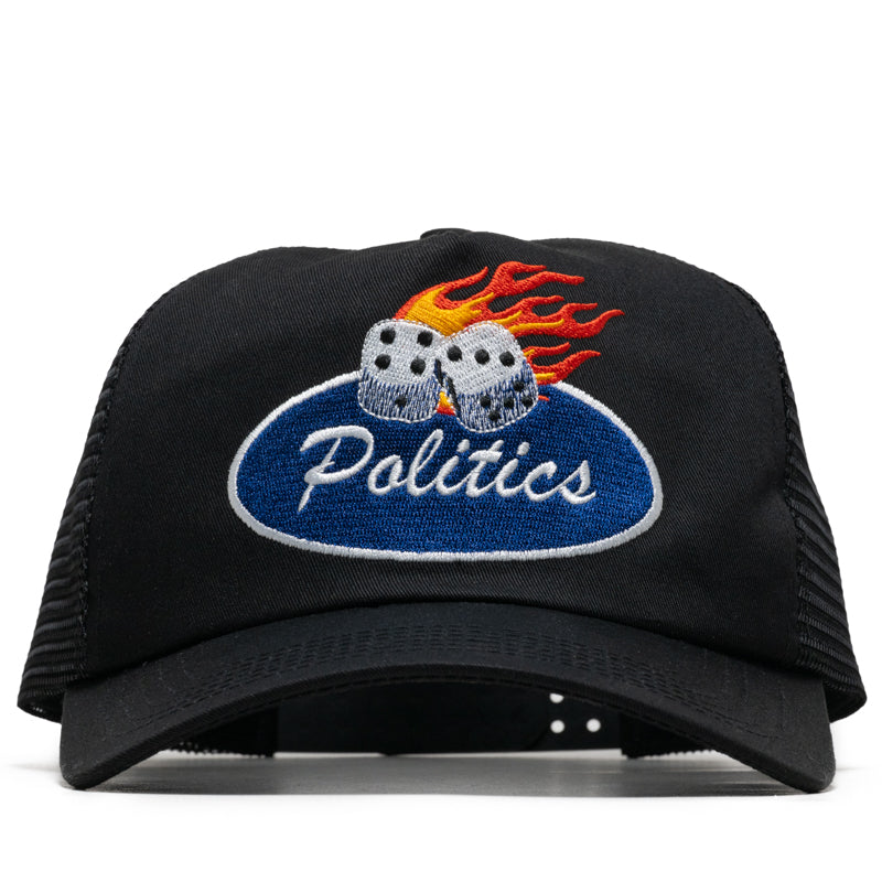Politics Flaming Dice Trucker Hat - Black