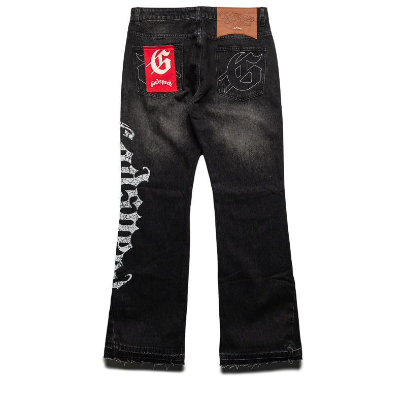 Godspeed New York OG Logo Flared Denim - Grey Wash