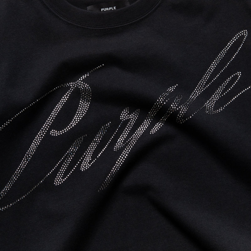 Purple Brand Crystal Slanted Script Tee - Black