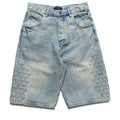 Purple Brand Monogram Embossed Denim Shorts - Light Indigo