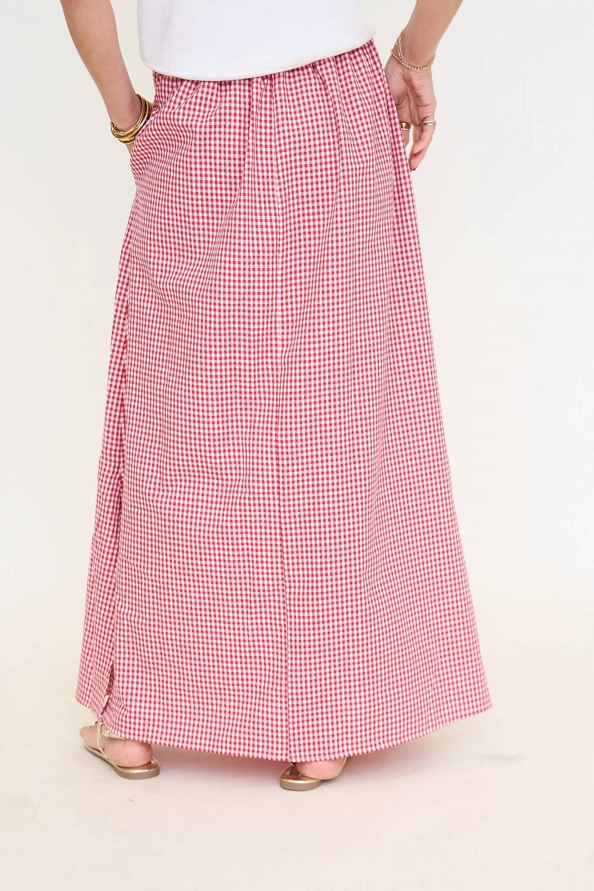 Kasey Gingham Maxi Skirt In Red