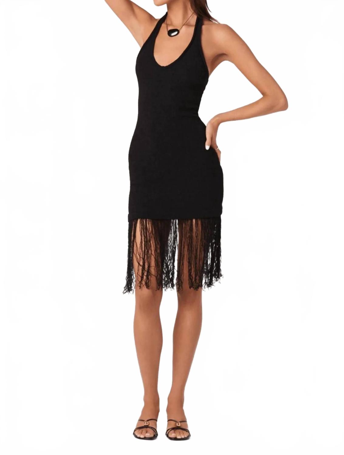 Kate Fringe Hem V Neck Sweater Dress In Black
