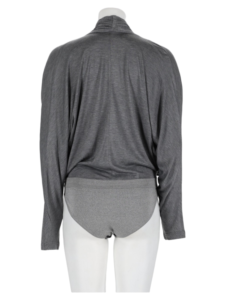 Draped Grey V-Neck Viscose-Blend Bodysuit