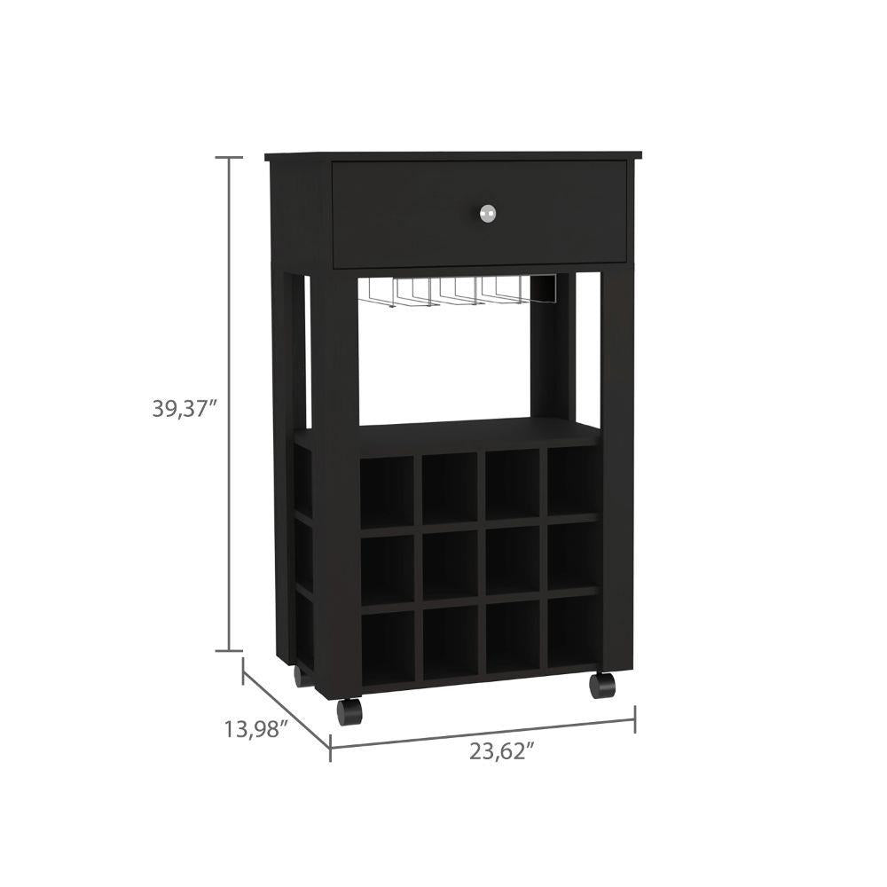 Rolling Wine Cabinet with 12-Bottle Rack and Drawer