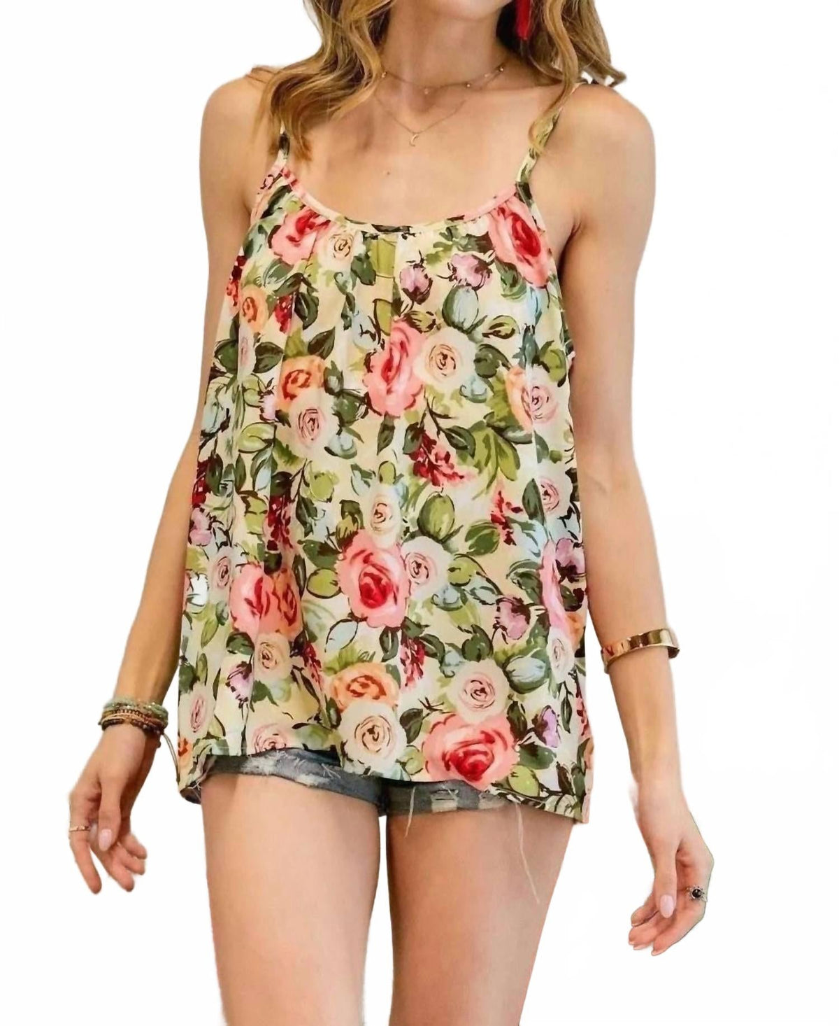 Floral Print Spaghetti Strap Top In Multicolor
