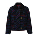 Tartan Wool-Blend Velvet Collar Bomber Jacket