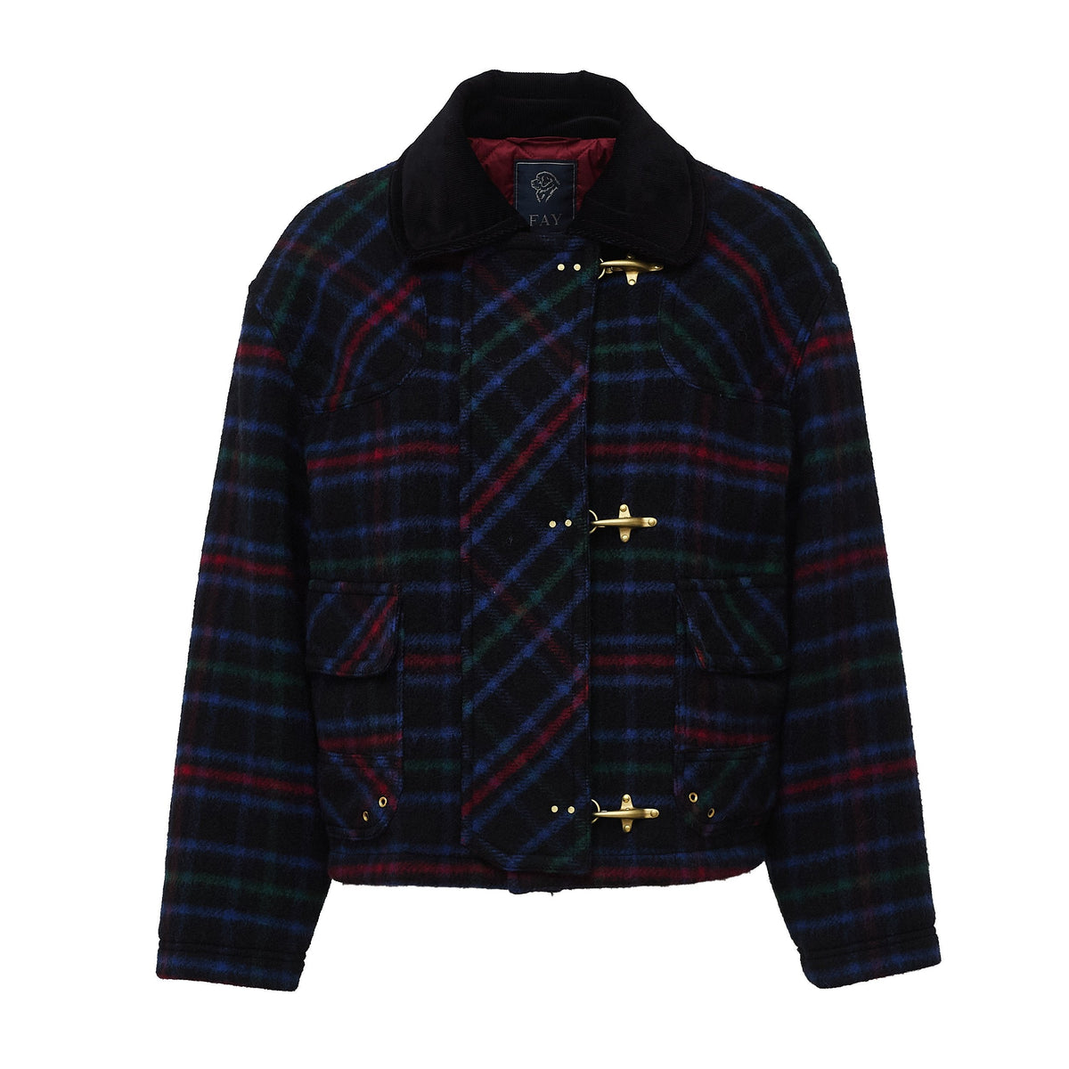 Tartan Wool-Blend Velvet Collar Bomber Jacket