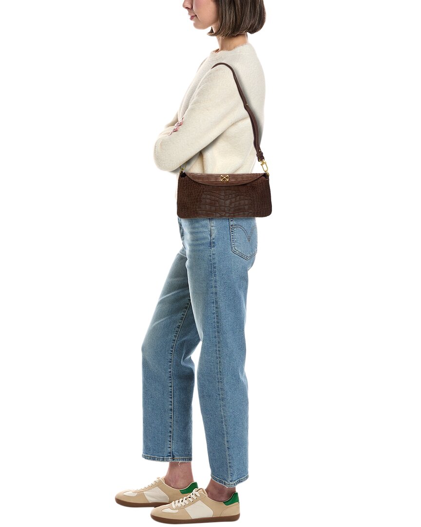 Off-White Jitney Croc-Embossed Suede Shoulder Bag