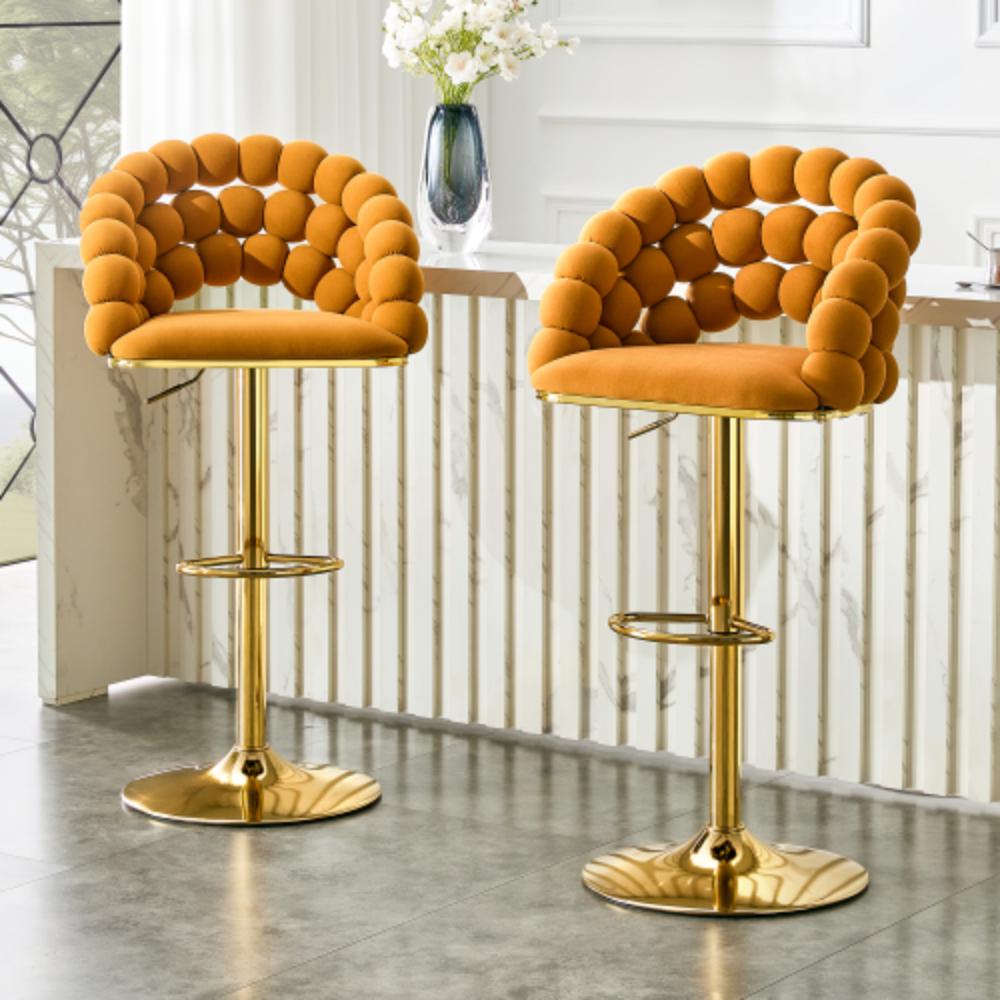 Adjustable Swivel Bar Stools with Woven Backrests