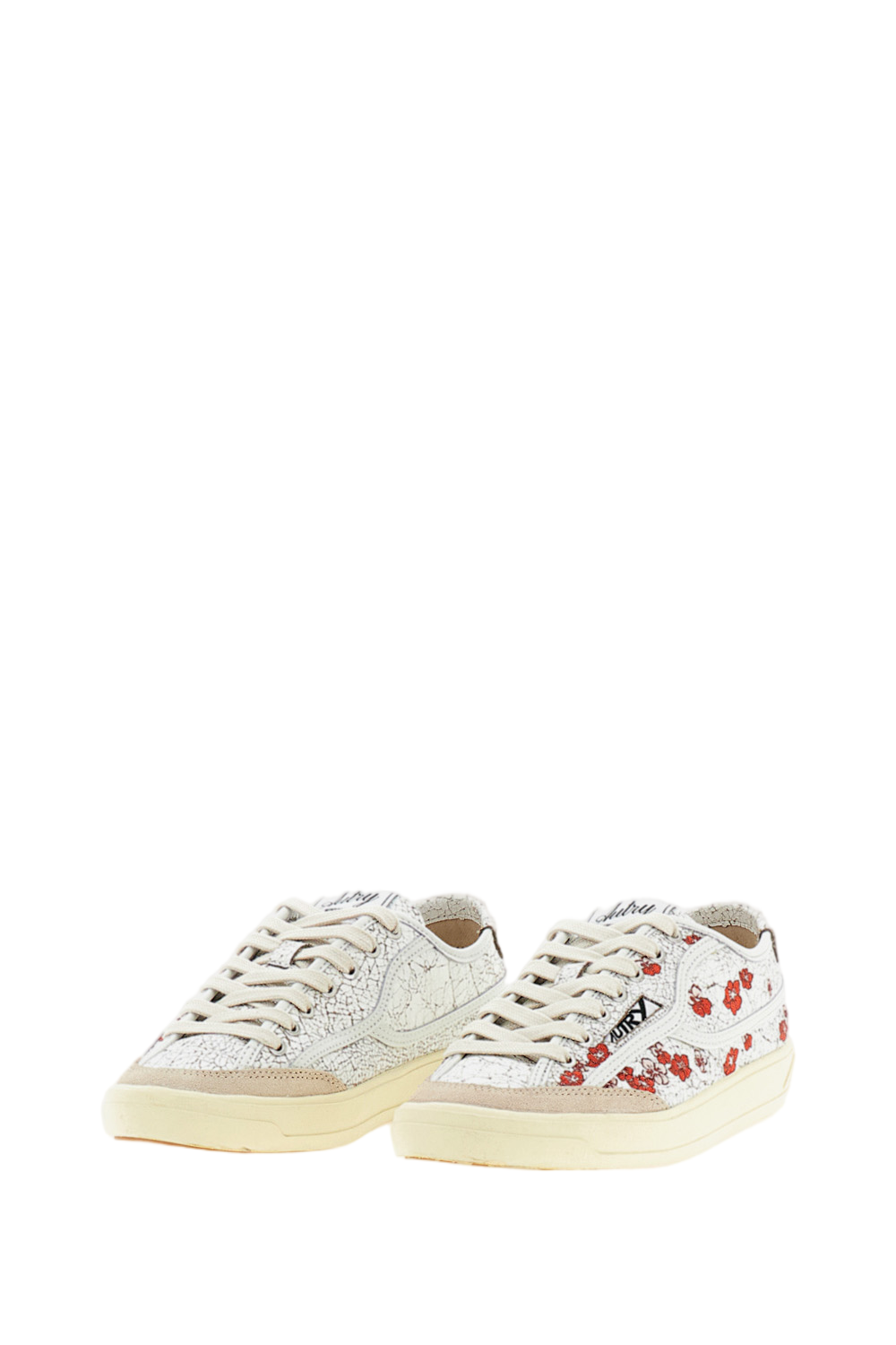 White Windscape Crackle Leather Low-Top Sneakers