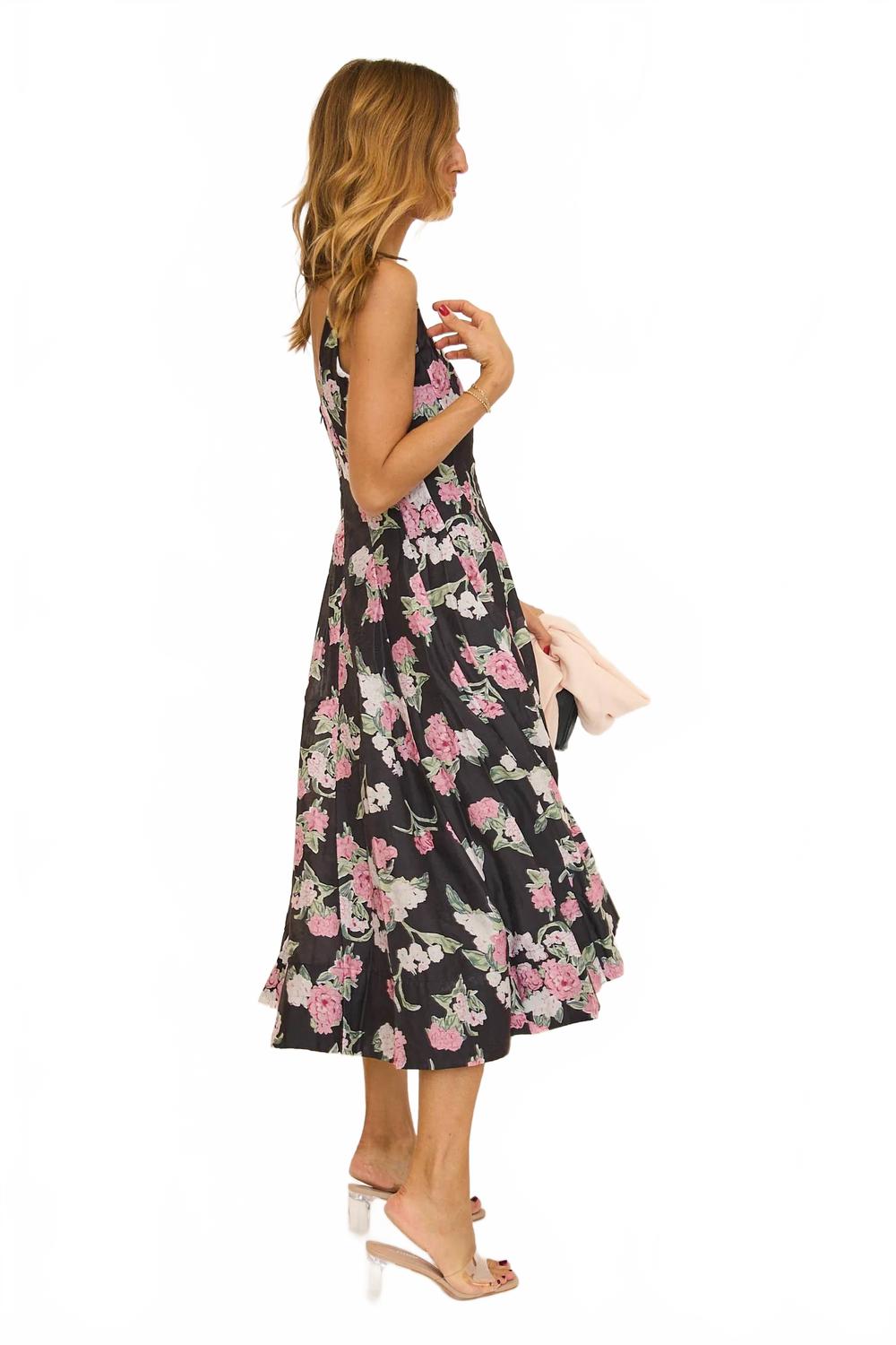 India Midi Dress In Black/ Pink