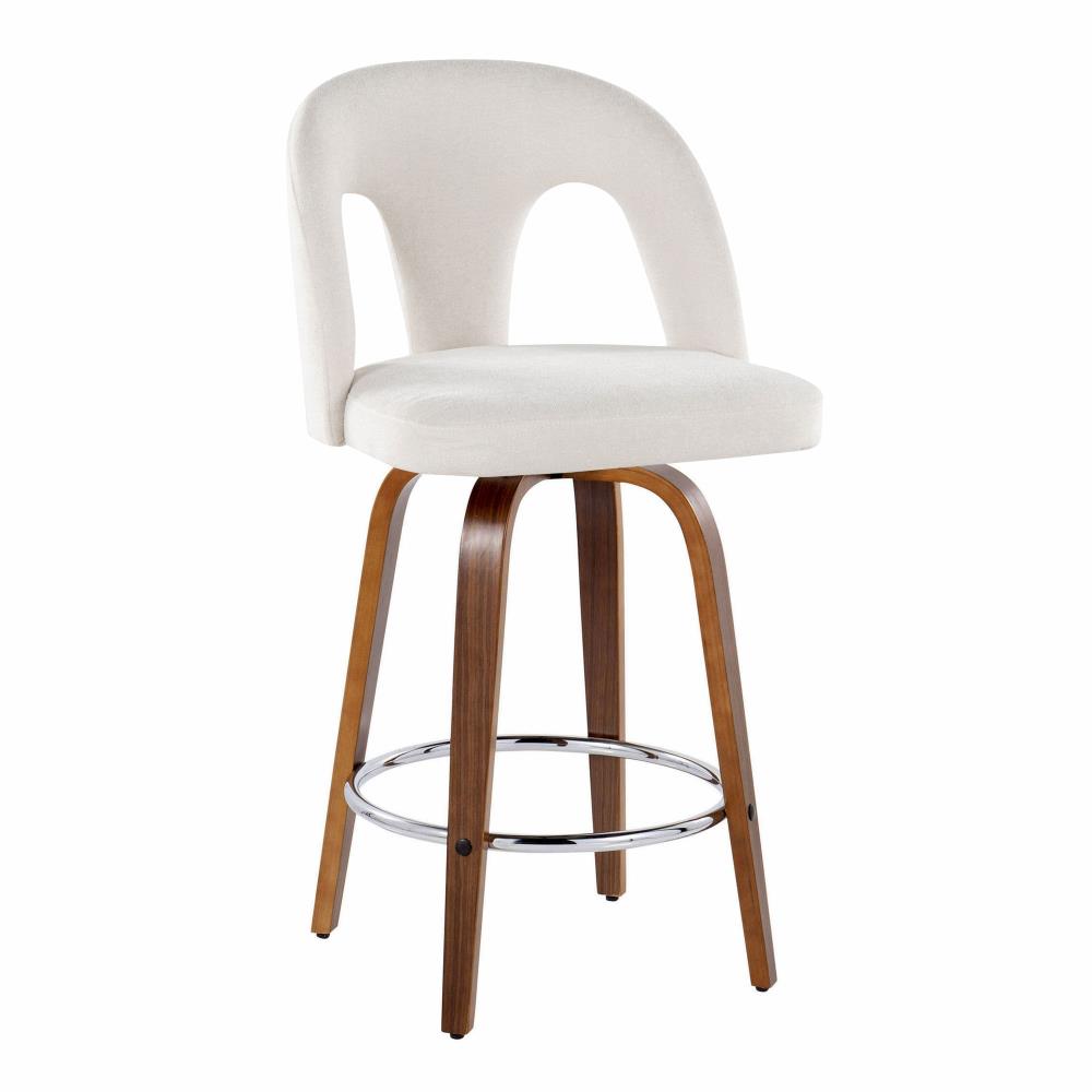 Set of 2 Wooden Frame Swivel Counter Chairs with Comfortable Upholstered Seats