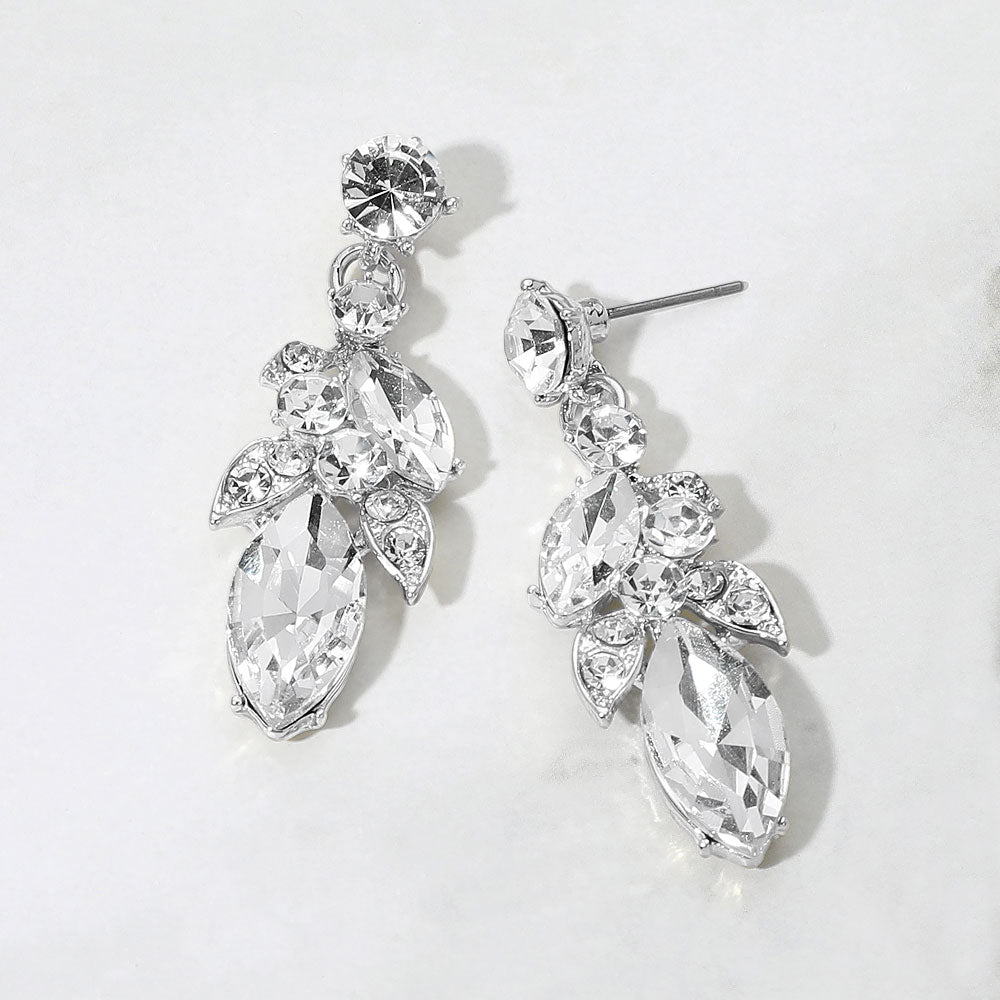 Marquise Gem Steon Cluster Embellished Drop Evening Earrings