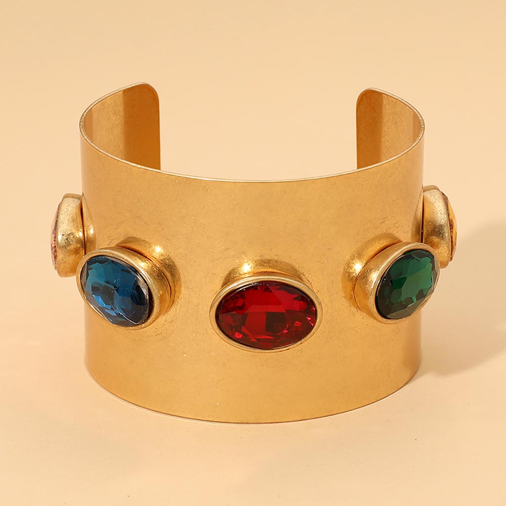 Bold Oval Gem Stone Accent Cuff Bracelet