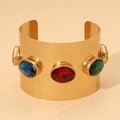 Bold Oval Gem Stone Accent Cuff Bracelet