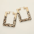 Bold Textured Leopard Print Fabric Wrapped Rectangular Pin Catch Statement Hoop Earrings